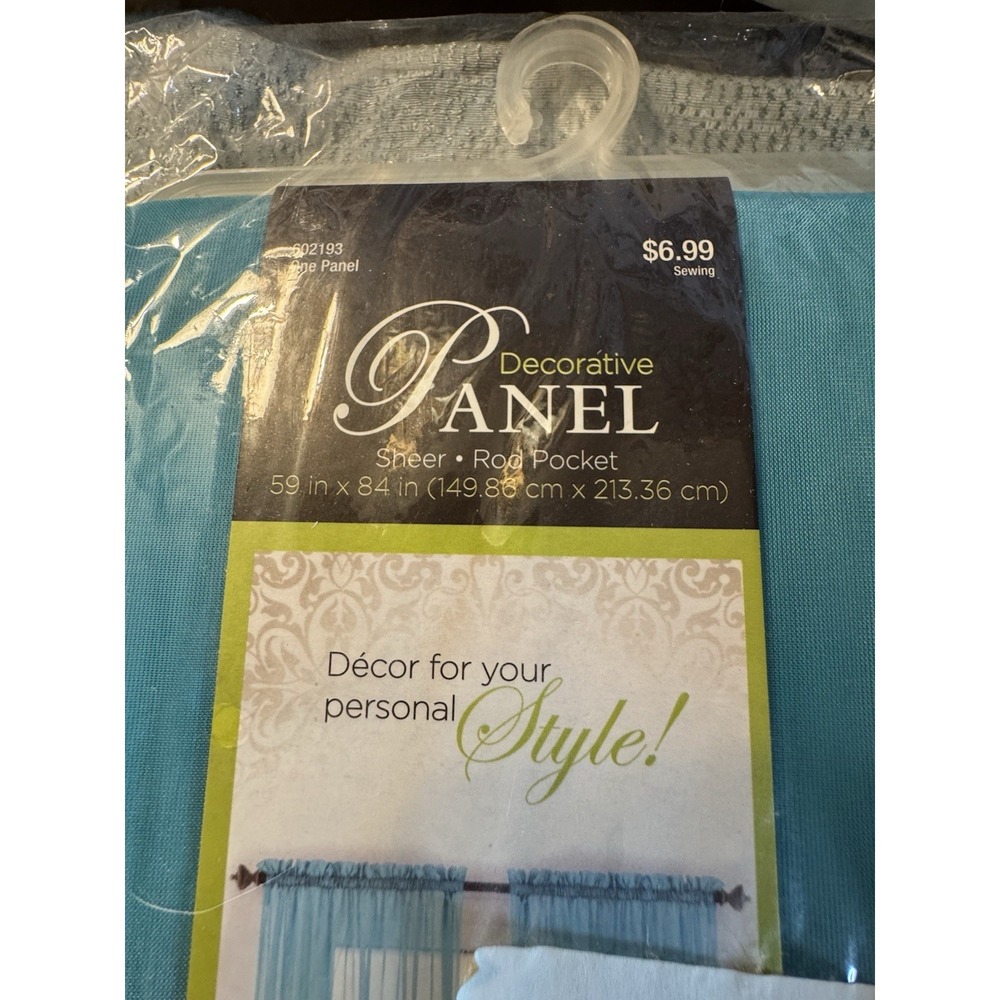 Hobby Lobby Set Of 2 Turquoise Teal Sky Blue Sheer Curtain Panels 59 X 84 Rod Pk - Picture 3 of 4